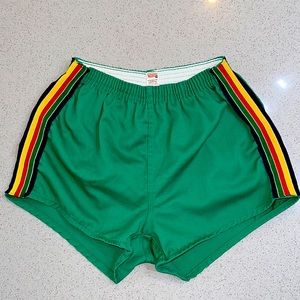 Rare Vintage Collegiate Pacific Shorts. Green with multicolored stripe sides.